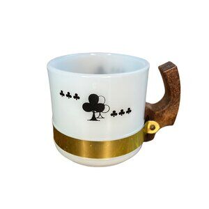 Siesta Ware Clubs Playing Card Coffee Cup Mug Wooden Handle milk glass